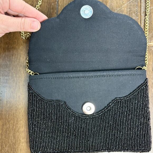 Le Chic Designs Fleur de Lis Black & Gold Crossbody Bag w/Chain Strap y2k 80s - Picture 3 of 7